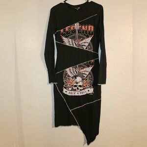 Women's Black Rock 'N' Roll Graphic Long-Sleeve Dress